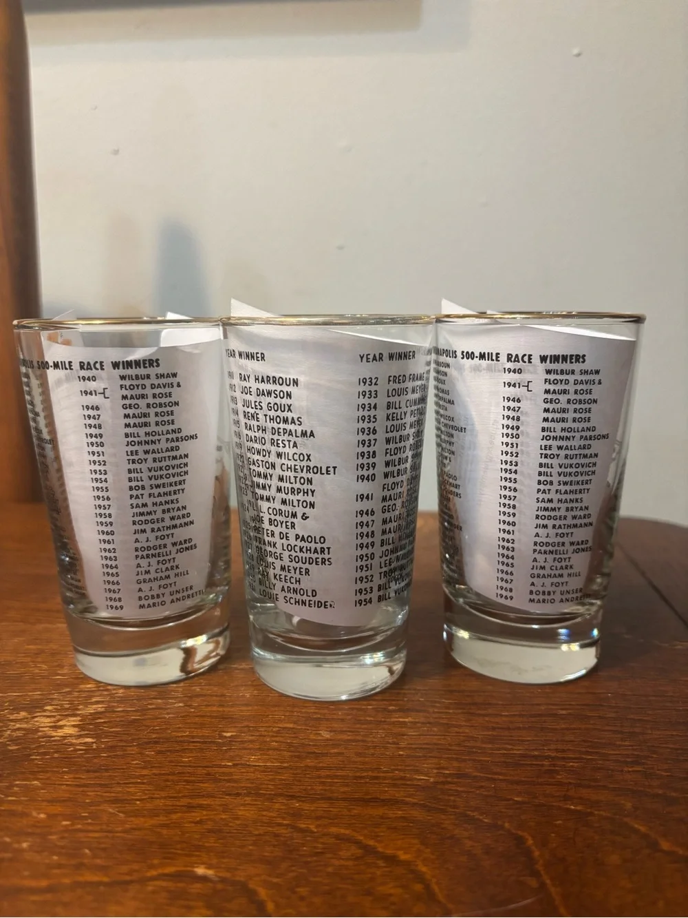 Vintage Tony Hulman Indianapolis Motor Speedway Glasses - Set of 3